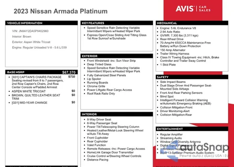 2023 Nissan Armada Platinum z USA, uszkodzony, nr VIN JN8AY2DA5P9402960
